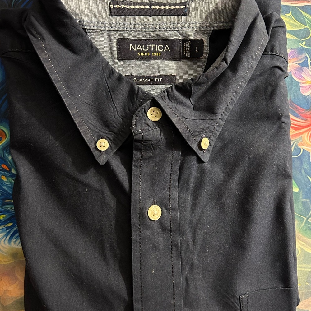 Nautica Men's Classic Fit Navy Button Down Shirt